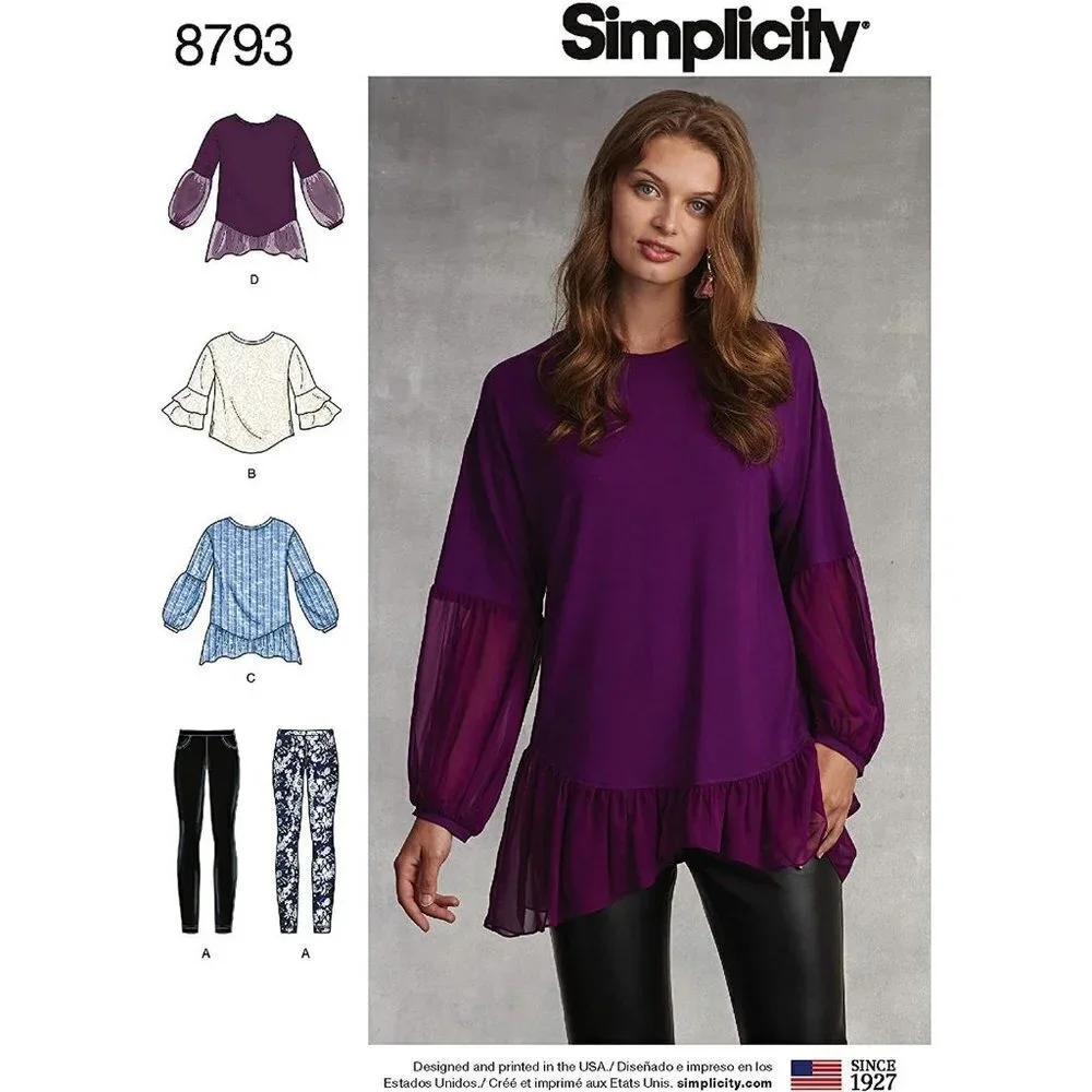 Simplicity Sewing Pattern 10027‎ 8793 Misses' Tunic with Knit Leggings Size 4-26